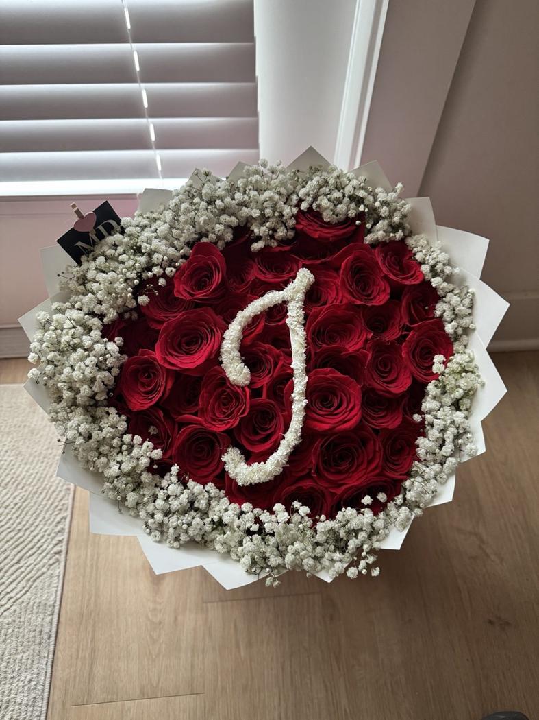 Initial Baby’s Breath Rim Bouquet